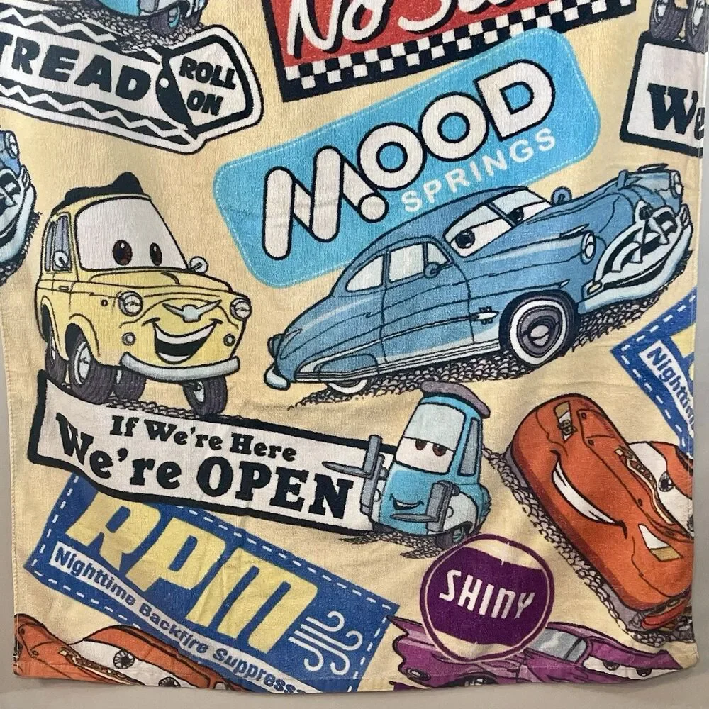 Disney Store Pixar Cars Lightning McQueen Tow Mater Cotton Beach Towel 34” X 64”